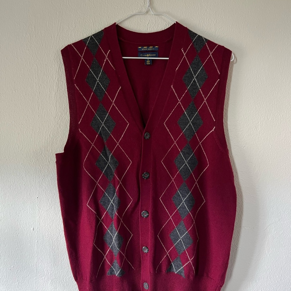Club Room Burgundy Argyle Wool Sweater Vest